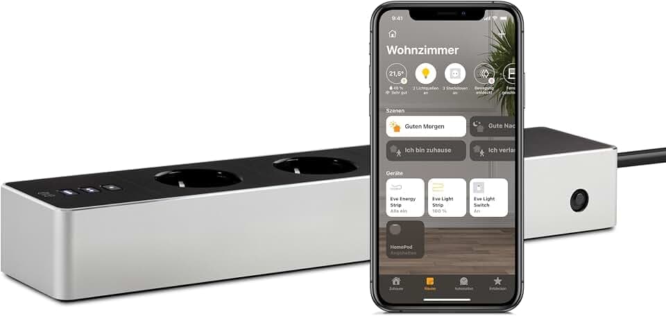 Eve Energy Strip – Smarte Dreifach-Steckdosenleiste, misst Stromverbrauch, Energiesparen, integrierte Zeitpläne, Fernzugriff, Keine Bridge nötig, Überspannungsschutz, Apple HomeKit