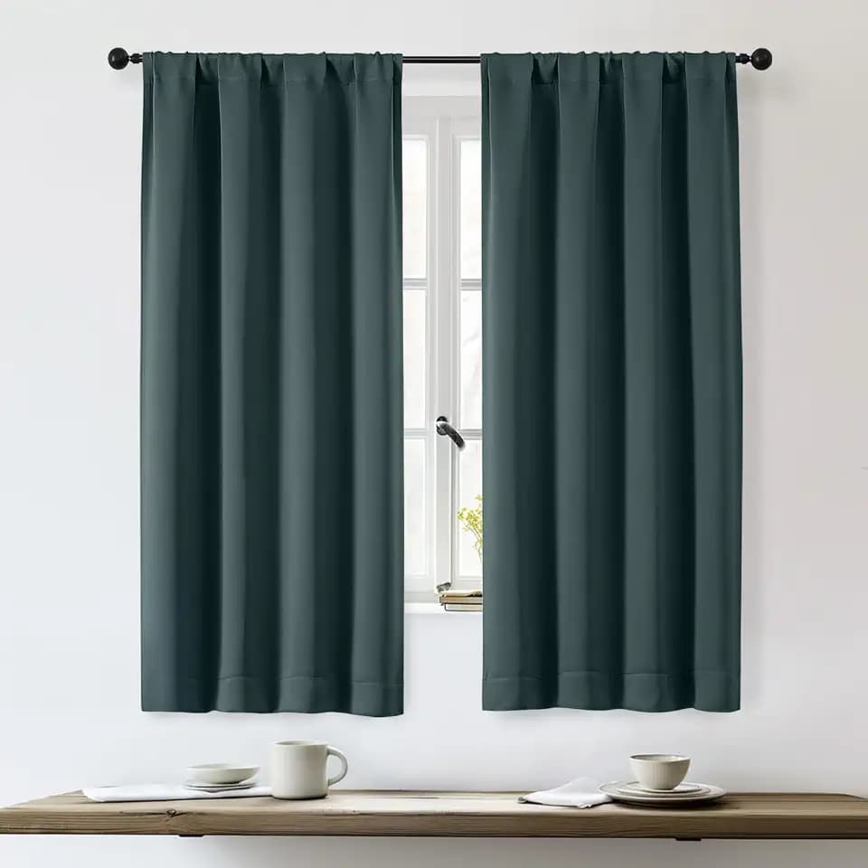 OWENIE Dark Green Blackout Curtains for Bedroom 63 Inch Length 2 Panels 40W