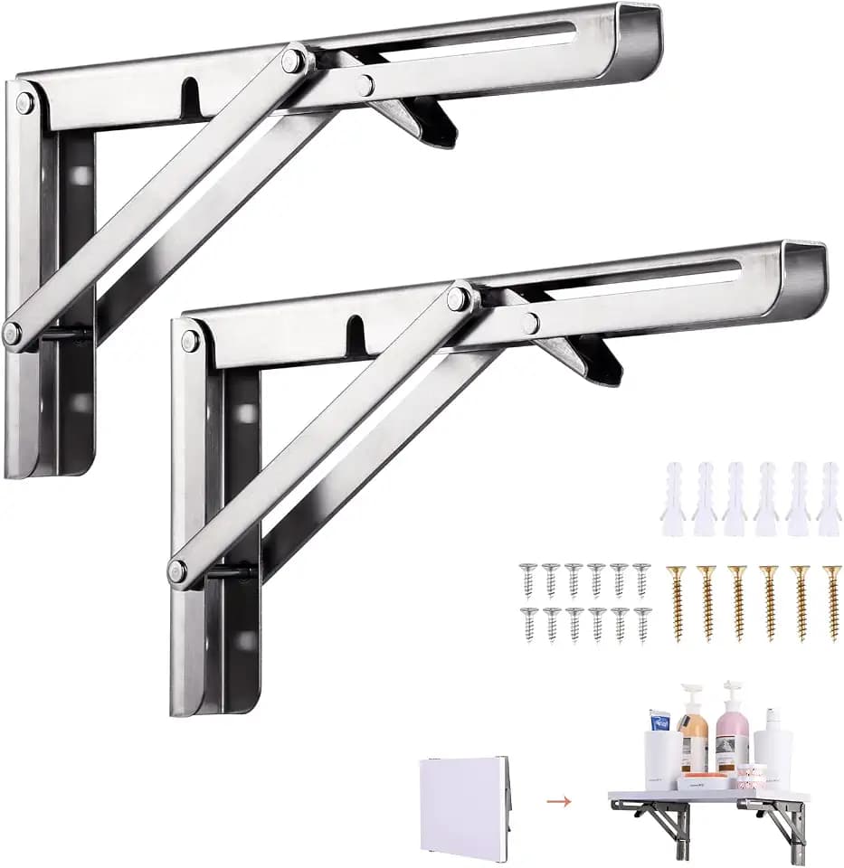 klappkonsole schwerlast 250mm, 2 Stück regalträger edelstahl, Klapptisch Wand, winkel regalträger, klappwinkel, Tragfähigkeit 50kg,für Platzsparende Haus Küche Büro Grill klapptisch Wandmontage