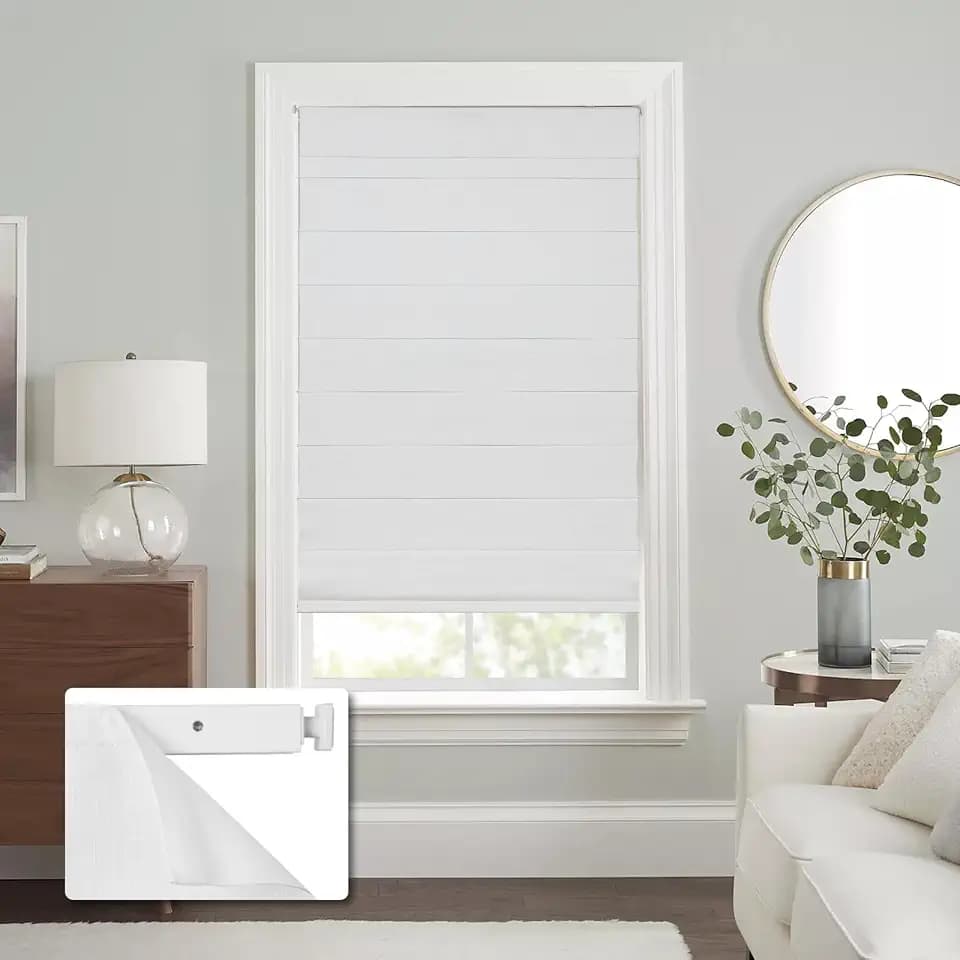 No Drill Cordless Roman Shades, White, 21x48