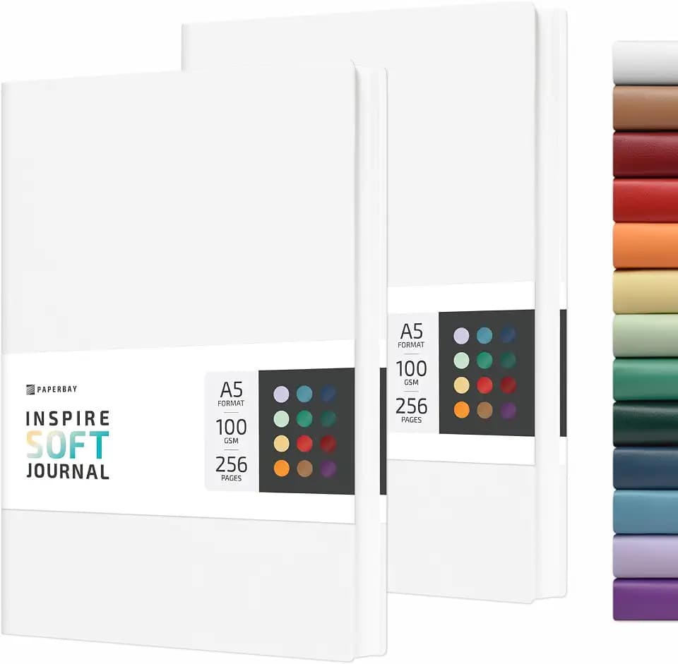 Vegan Leather A5 Notebook Soft Cover Journal Lined 2-Pack (Pure White)