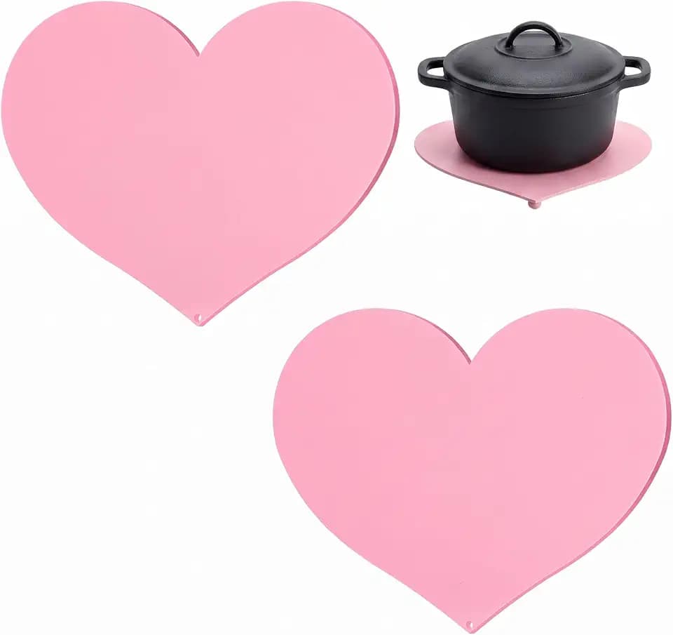 Meanplan 2 Pack Cast Iron Trivet Pink Heart 7.8 Inch Trivets