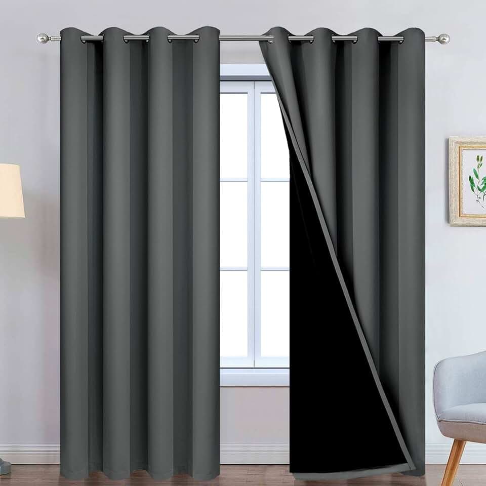 Yakamok Dark Grey 100% Blackout Curtains 96 Inches Long 52" Wide 2 Panels