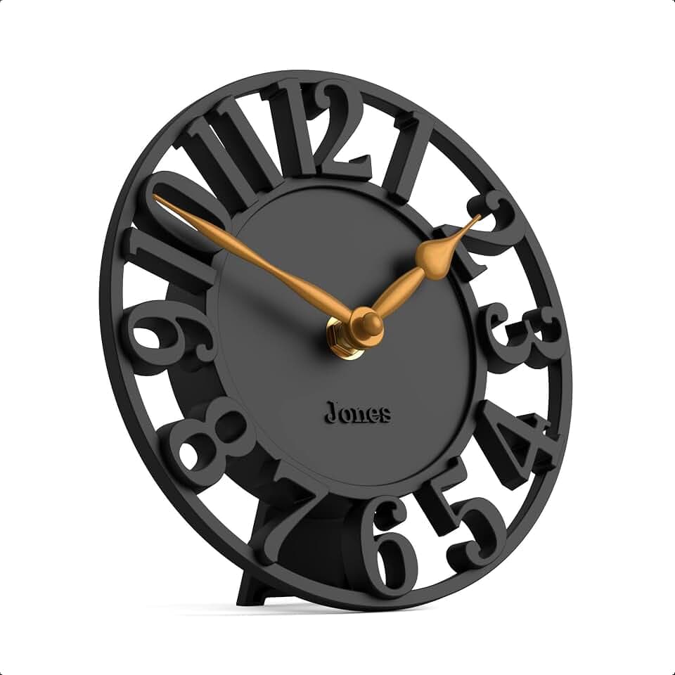 JONES CLOCKS® Ealing Desk Clock | Mini Skeleton Clock | Black