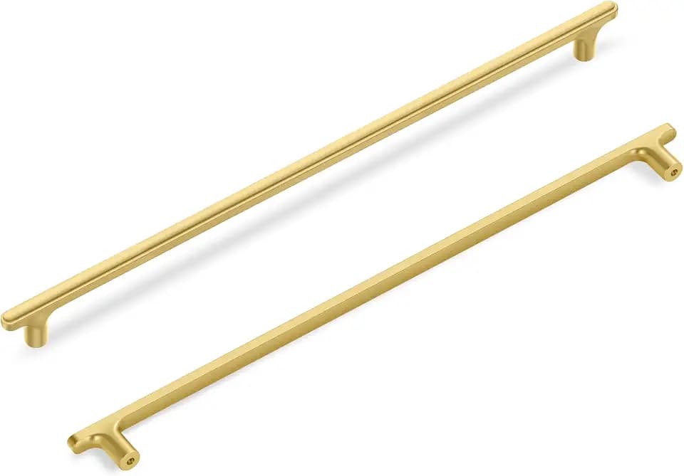 Lardmon 3 Pack Brushed Gold Modern Cabinet Pulls 14 Inch(357mm) Total Length | 12.6 Inch(320mm) Hole Center Bar Pulls Kitchen Cabinet Handles Solid Drawer Pulls Heavy Duty Kitchen Cabinet Hardware