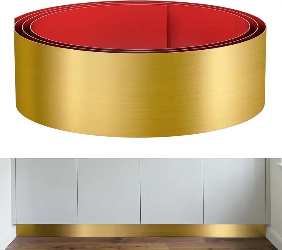 Stainless Steel Toe Kick Cover, 6" x 102" Baseboard Plate, Self Adhesive Kickplate for Bottom of Door, Kitchen Island, Cabinet, Cupboard (Brushed Gold)