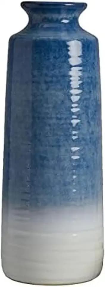 Mikasa Blue and White Ceramic Vase, Use to Display Faux or Dried Flowers, 5.9x5.9x15.7 Inch