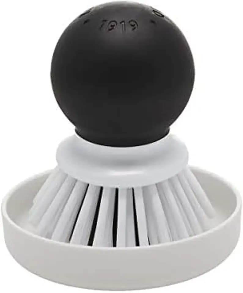 KitchenAid Palm Brush with Dish Tray to Keep Countertops Dry and Clean, Durable Nylon Bristles for Tough Cleaning, Dishwasher Safe, 2 Piece, Black