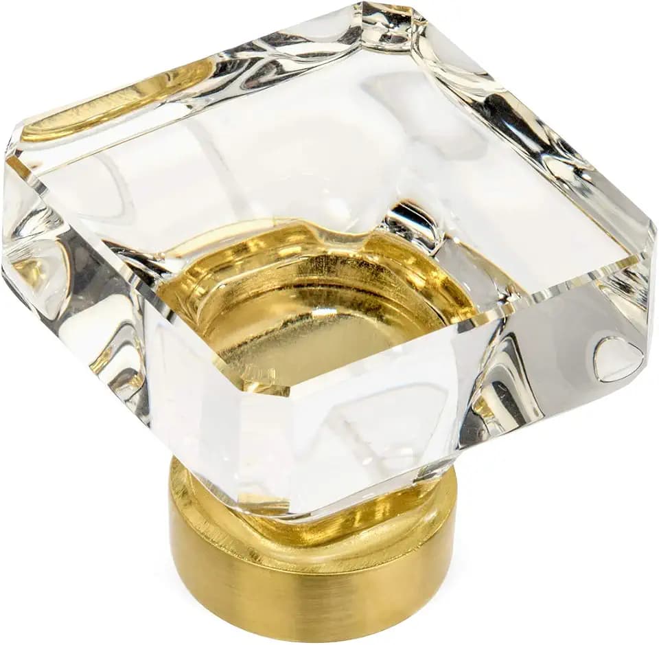Cosmas 10 Pack 6377BB-C Brushed Brass Square Glass Knob 1-3/8 Inch