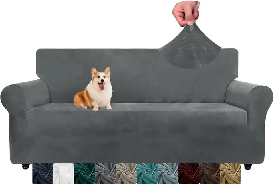 CHELZEN Samt Couchbezüge 3-Sitzer Dicke Stretch Sofa Bezüge für Hunde Haustiere rutschfeste Sofa Slipcover Waschbare Möbel Schutz für Wohnzimmer (3 Sitzer, Grau)