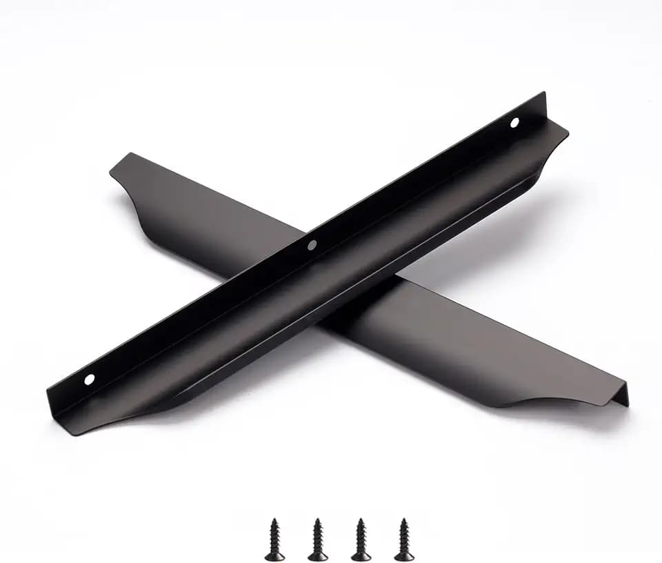 Satanga Cabinet Handle Edge Finger Pulls for Cabinet Kitchen Drawer knobs Low Profile Door Dresser Bathroom Long Cupboard Furniture Handles Aluminum 6 Pack Matte Black 11.81" Easy Installation
