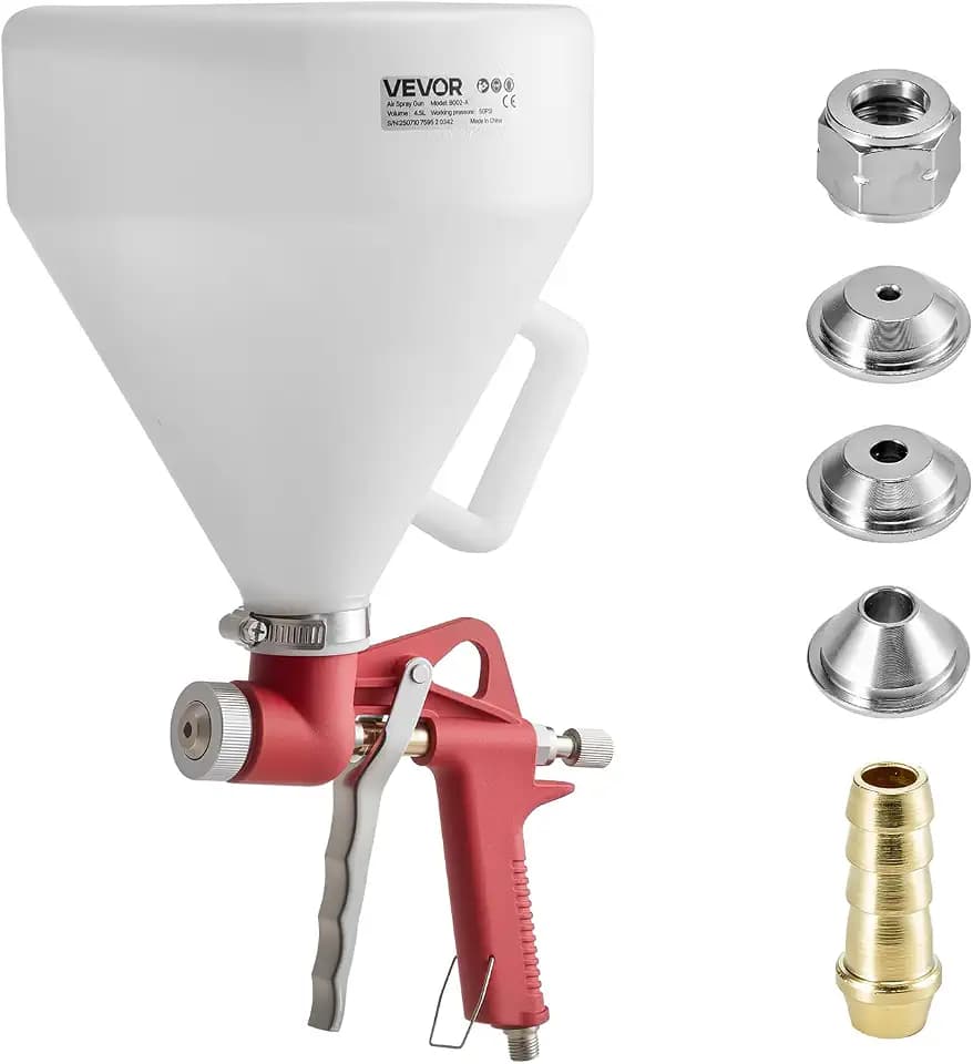VEVOR Air Texture Spray Gun, 1.45 Gallon Air Hopper Spray Gun, Professional Drywall Texture Painting Sprayer with 3 Nozzles (3.5mm, 6mm, 8mm) for Popcorn, Knockdown, Orange Peel Textures