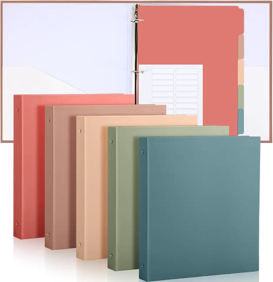 Ctosree 5 Sets 1 Inch 3 Ring Binder with 2 Pockets, Dividers, Retro Color
