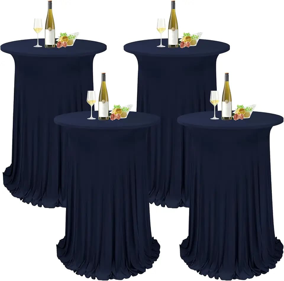 4 Packs Navy Blue Round Cocktail Table Skirt 32"x 43"