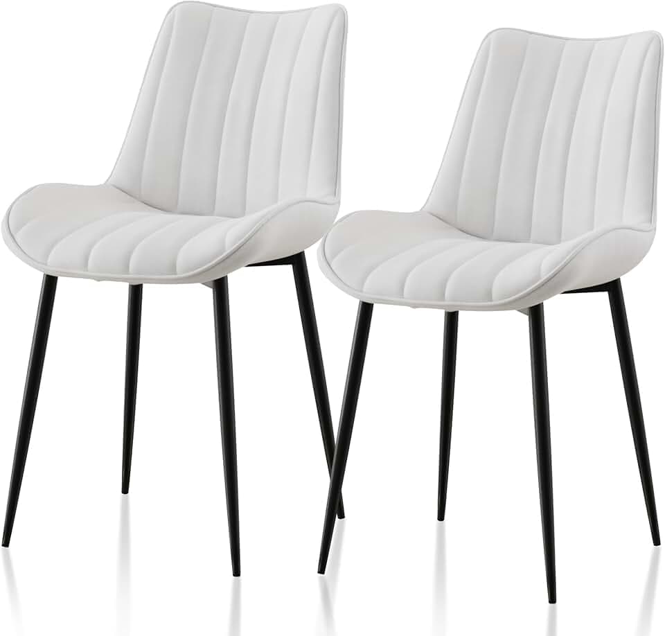 VECELO Dining Chairs Set of 2, Velvet Fabric & Metal Frame, Mordern Style for Kitchen, Living Room,Offcie,White