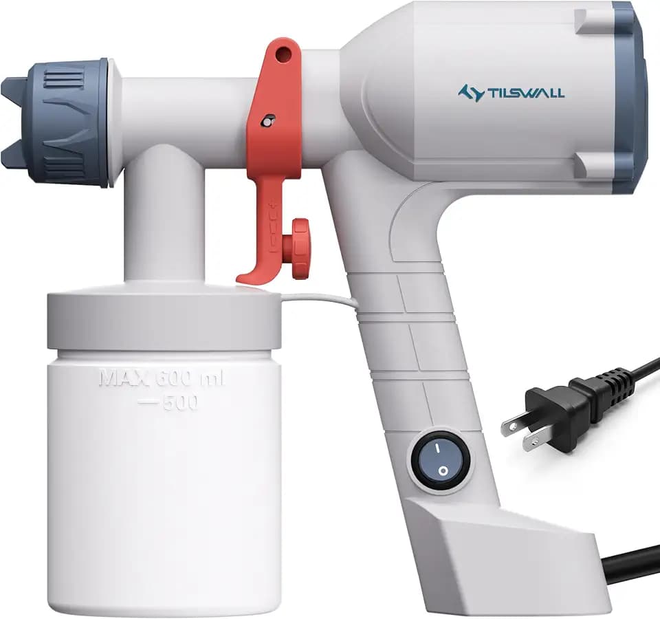 Tilswall Paint Sprayer,Upgraded Ultra-Light Electric Paint Spray Gun with 2 Nozzles & 3 Patterns Easy to Clean for Fences, Sheds, Walls, Ceilings, Furniture, Cabinets, Garden & DIY, White
