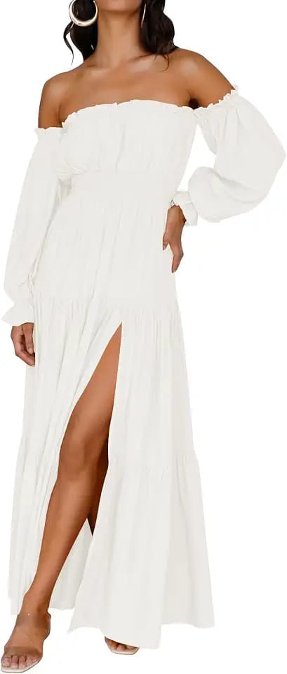 ZESICA Womens Fall Long Sleeve Boho Off Shoulder Maxi Dresses