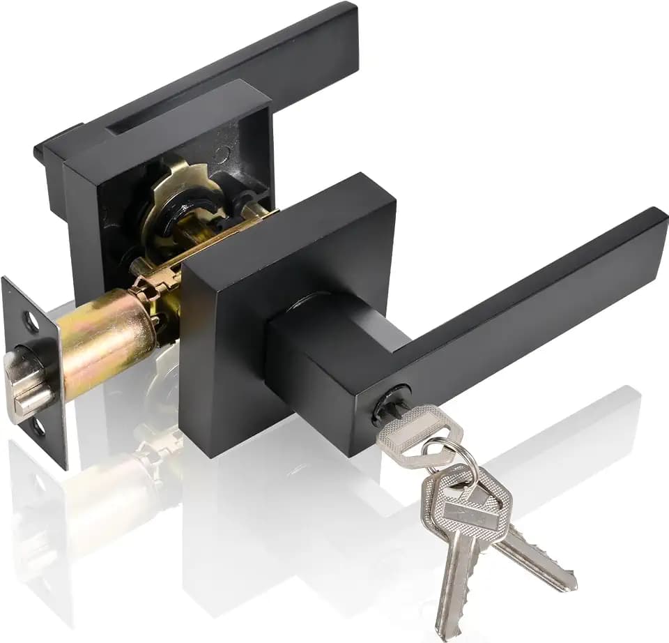 High-Security Stainless Steel Door Lever - With Lock and Key (Black)