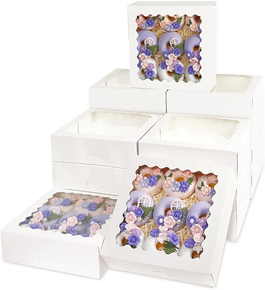 Bakepacker Auto-pop Up Pie Boxes with Window 8x8x2.5 inches 55pcs White