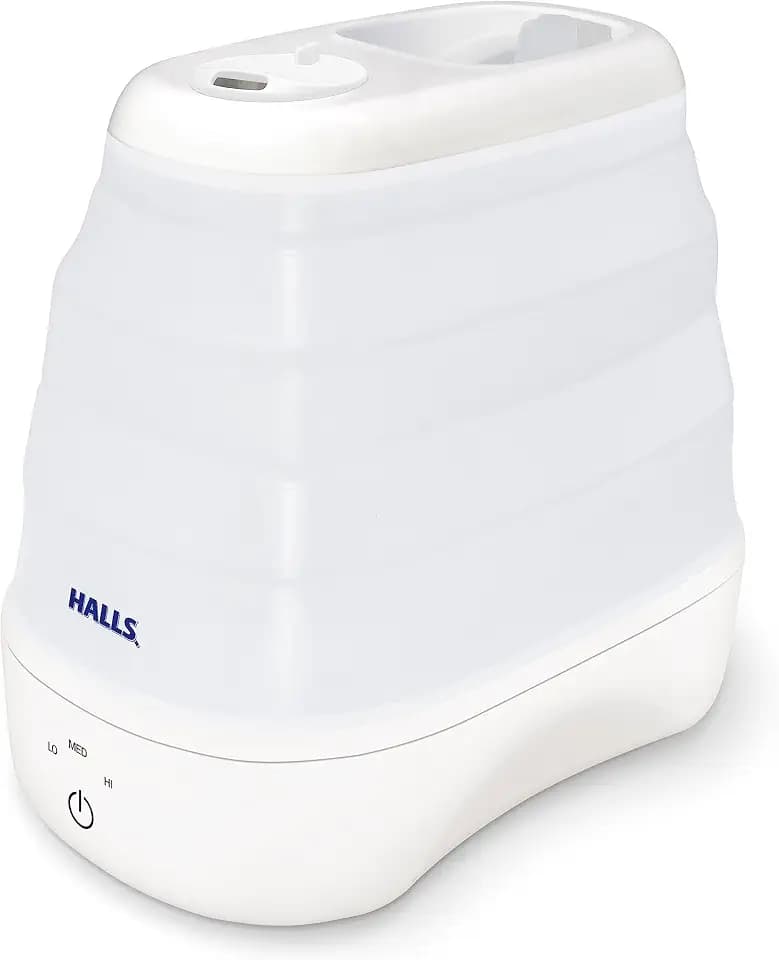 Crane x HALLS Collapsible Cool Mist Humidifier for Bedroom and Office, 1 Gallon Portable Humidifier for Travel and Easy Storage, Blue and White