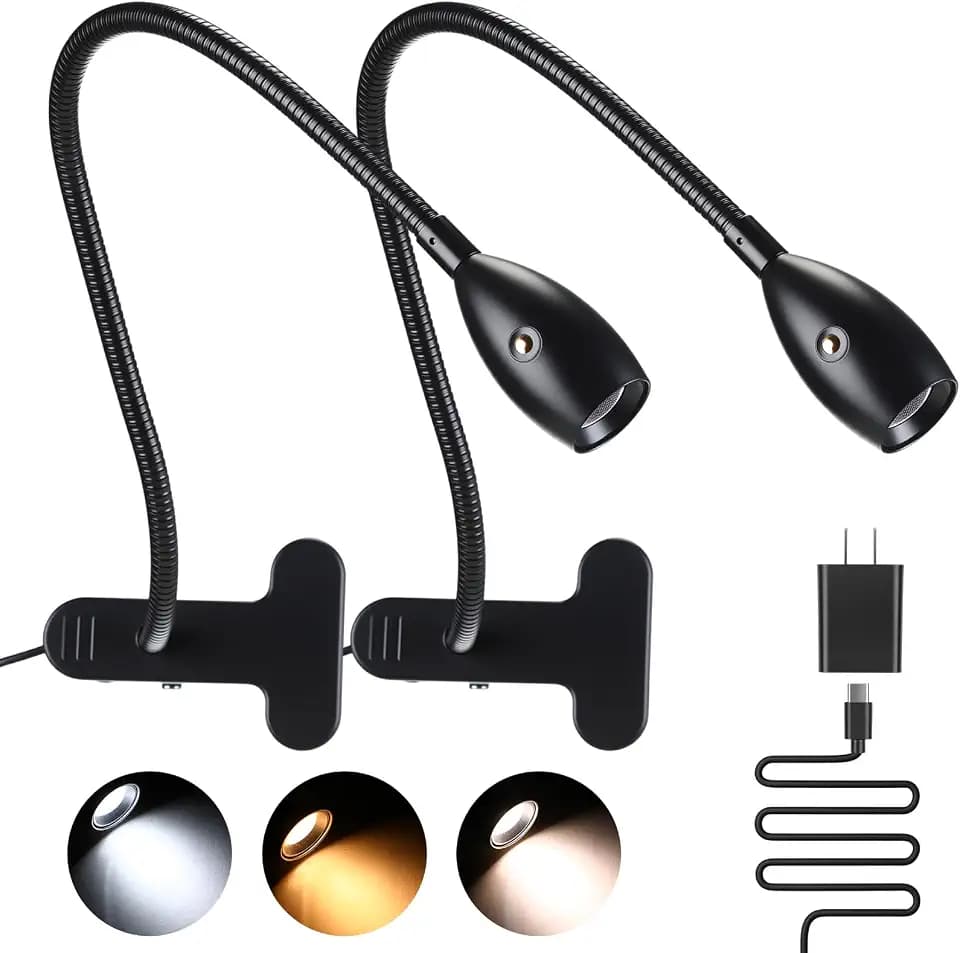 VIHOSE 2 Pcs Clip on Reading Light for Dorm Bed Headboard, Black