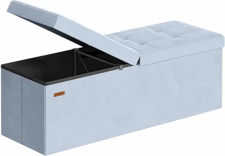 SONGMICS Foldable Storage Ottoman with Flipping Lid, 43.3 Inch Velvet Bench