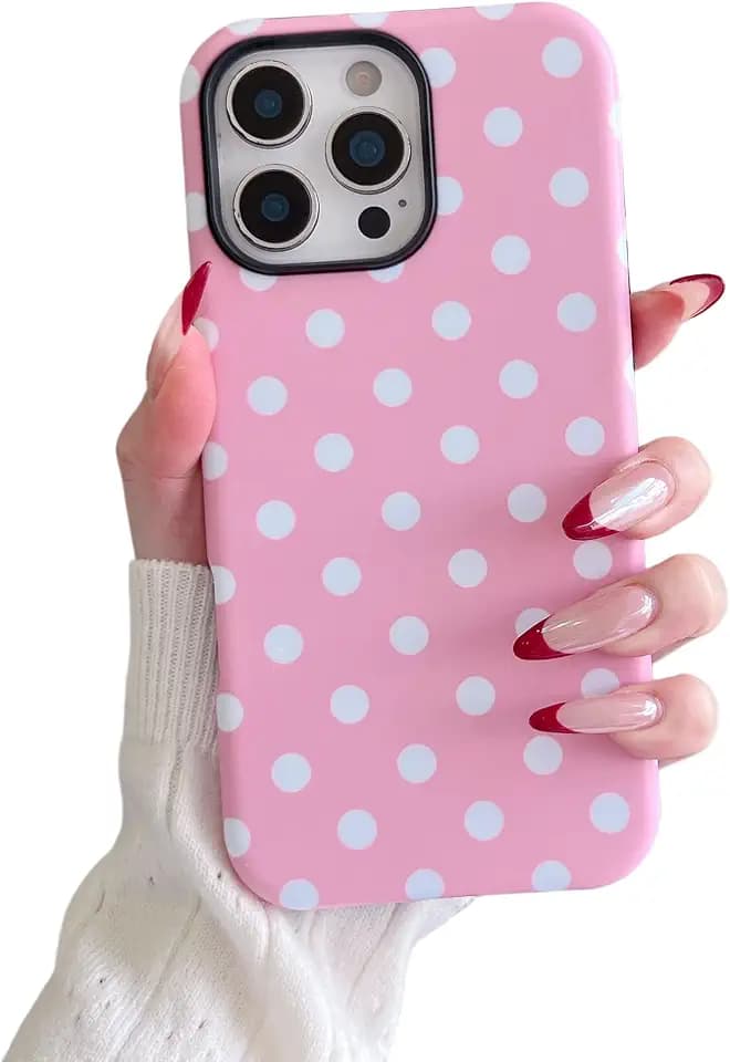Classic Pink Polka Dot Case for iPhone15 Pro, Cute Aesthetic Vintage Pattern Slim Protective Cover, Shockproof Soft Case for Women & Girls (Pink Large Polka dot, for iPhone 15 Pro)