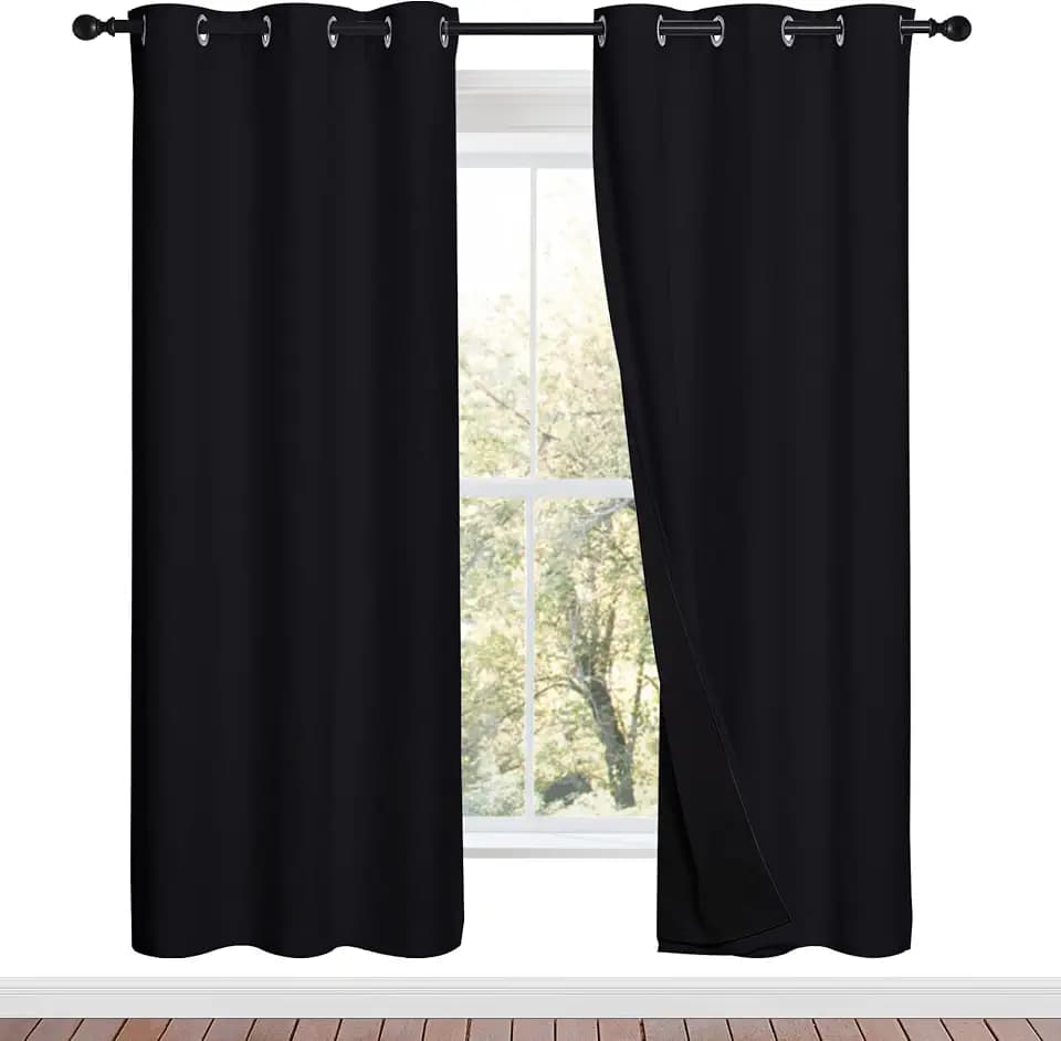 NICETOWN Black Blackout Curtains for Nursery 42" Wide x 72" Long 2 Panels