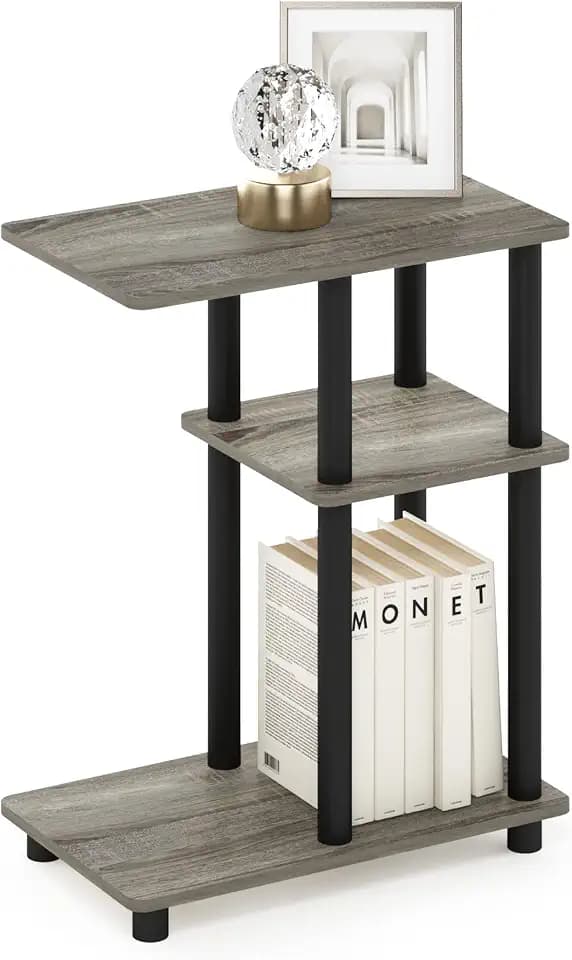 Furinno Turn-N-Tube Toolless C-Shape Side Table, 3-Tier, French Oak
