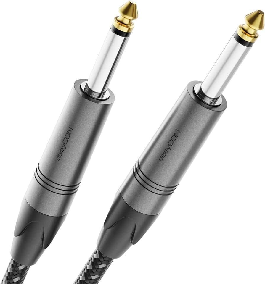 deleyCON 15m Instrumentenkabel 6,35mm Klinke Mono AUX, OFC Kupfer