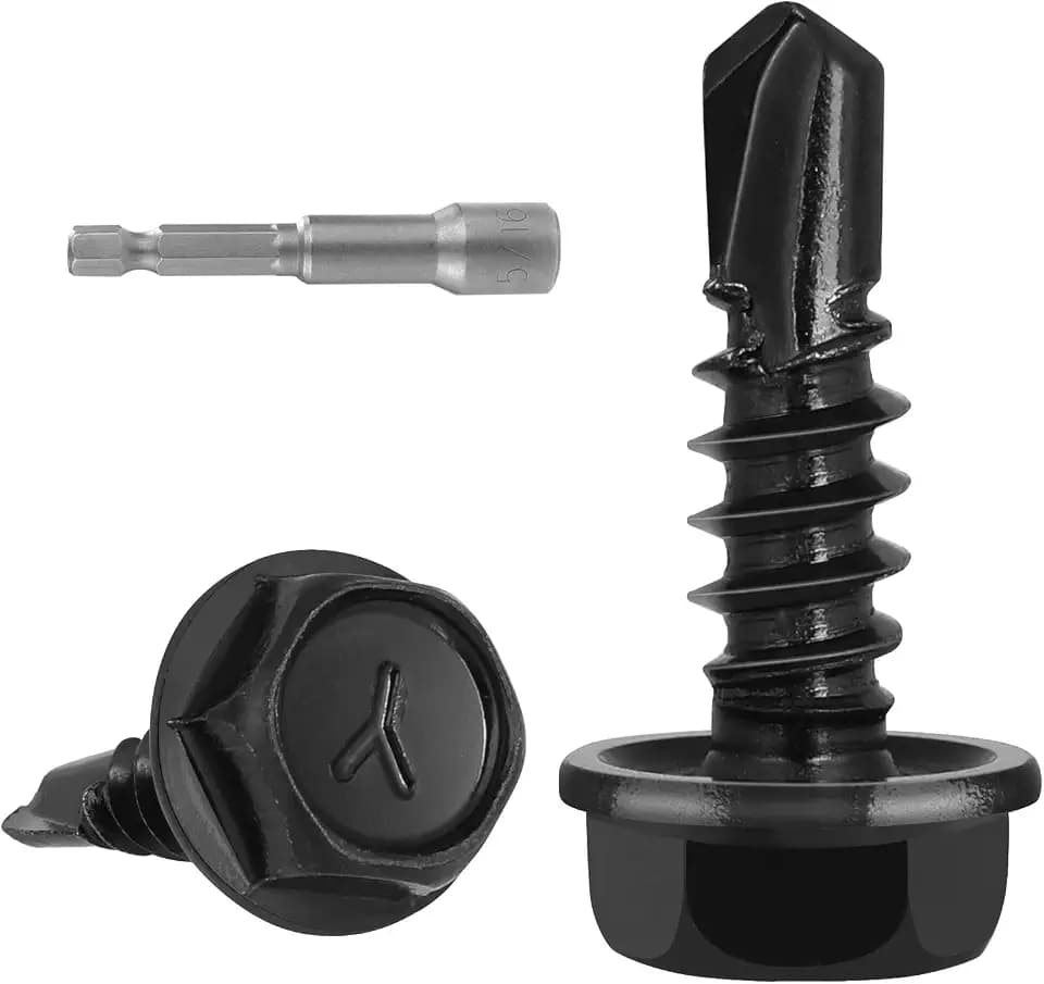 VGBUY 130Pcs #10 x 3/4" Self Drilling Screws for Metal,410 Stainless Steel Black Zinc Plated,Self Tapping Sheet Metal Screws,Hex Washer Head