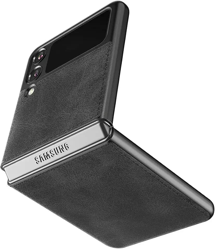 Cresee kompatibel mit Samsung Galaxy Z Flip 3 5G Hülle, PU-Leder Handyhülle Case Schutzhülle Cover für Galaxy Z Flip3 2021, Schwarz