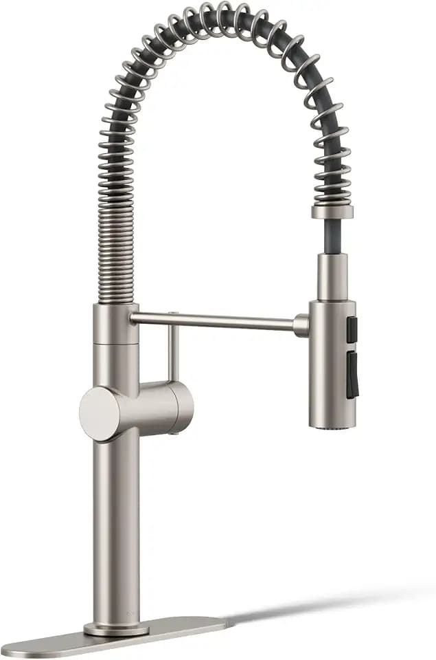 KOHLER 22973-VS Crue High-Arc Kitchen Faucet with Pull Down Spring Spout, Professional Pre-Rinse Kitchen Faucet, Commercial Faucet, Vibrant Stainless