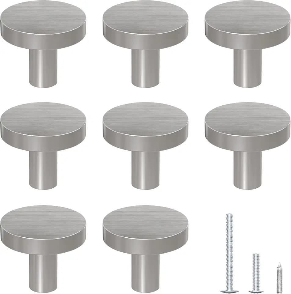 8PCS Cabinet Drawer Knobs, Round Pulls for Bifold Barn Door, Brushed Nickel
