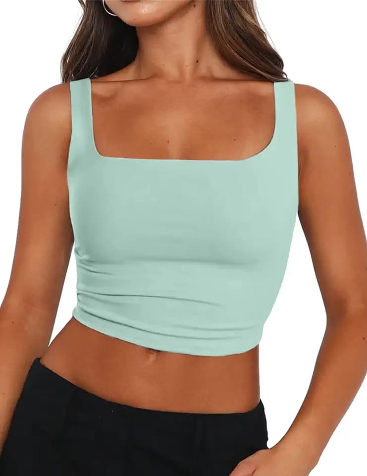 Zeagoo Women's Square Neck Crop Tops Cute Double Layer Casual Slim Tank
