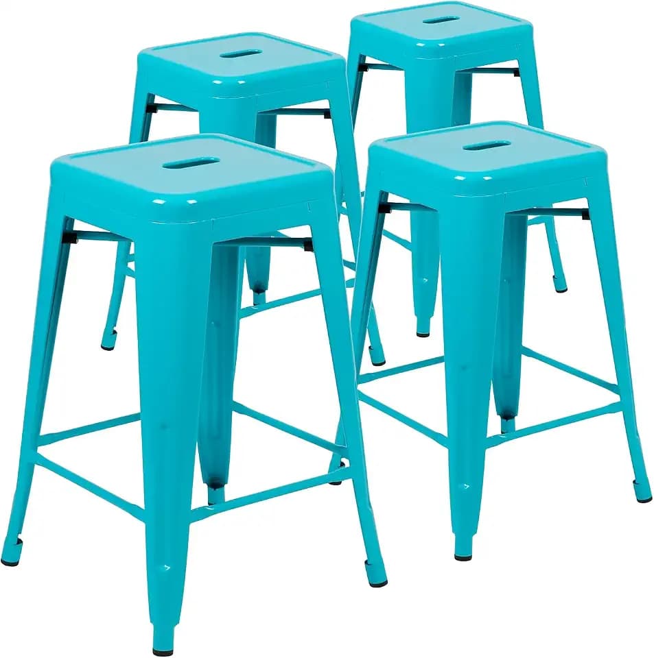 Flash Furniture 24 in Metal Stackable Counter Stool, Teal, 4-Pack