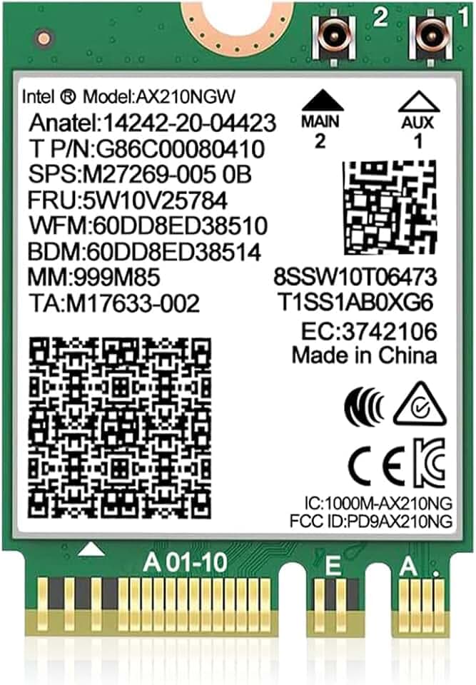 WiFi 6E Wireless Karte Intel AX210 NGW Bluetooth 5.2 Tri-Band 5400Mbps Netzwerk Adapter für Laptop Unterstützung Windows 10/11 (64bit) M.2/NGFF