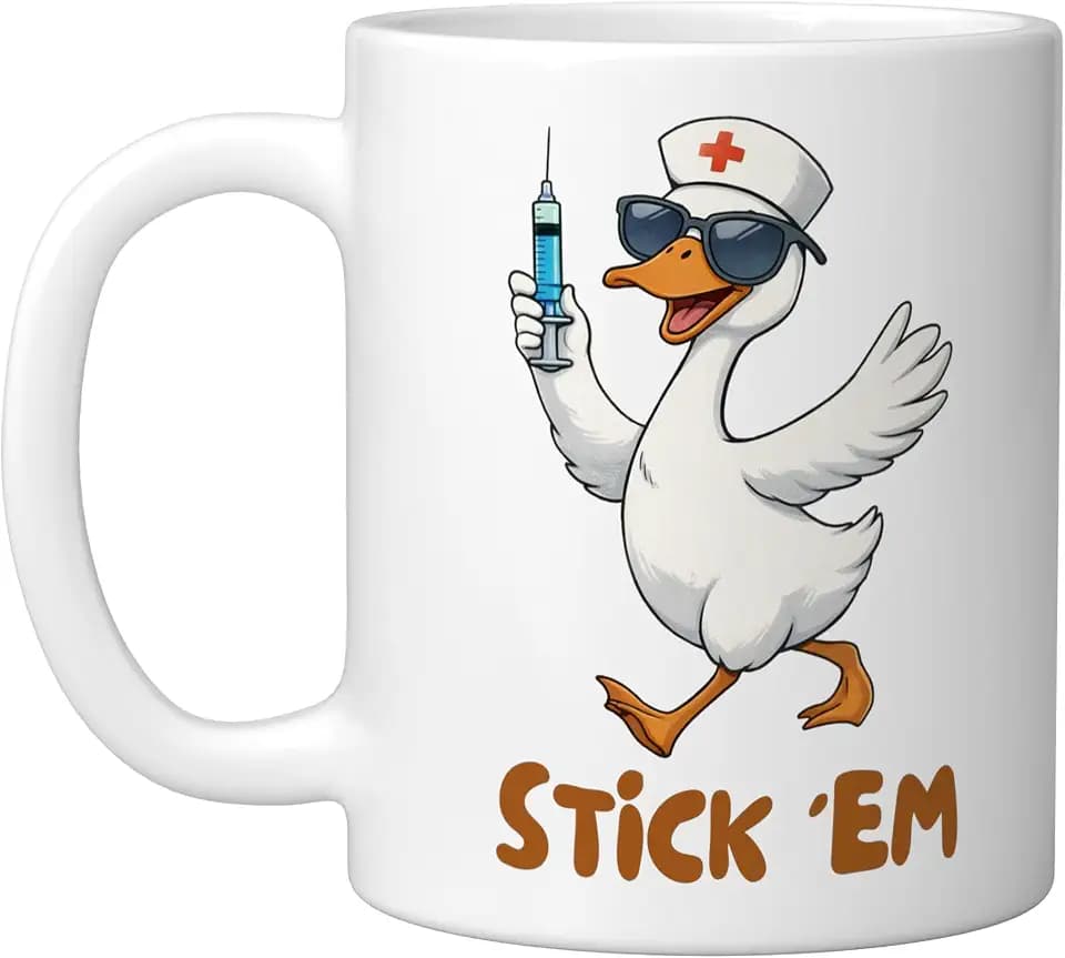 Nurse Life Nursing Silly Goose RN ICU ER Medical Stick 'em Ceramic Mug, White, 11oz