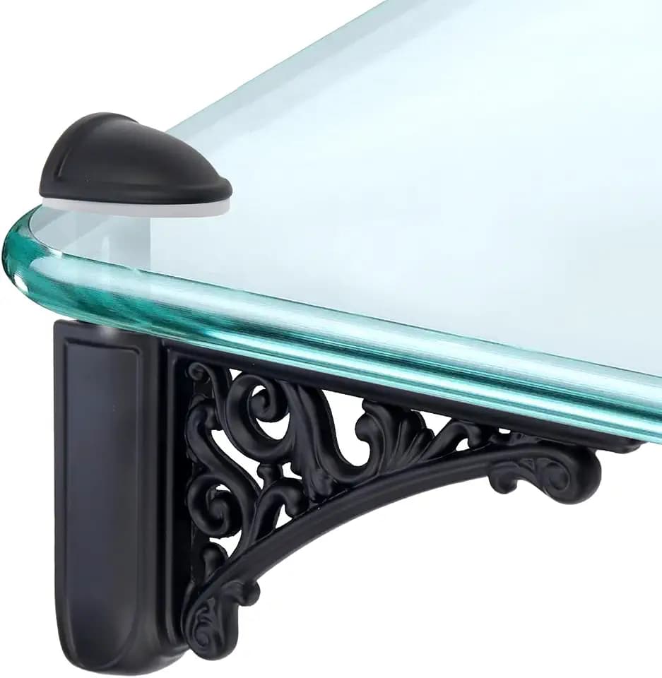 Adjustable Glass Floating Shelf Brackets, Antique Black, 2 Pcs