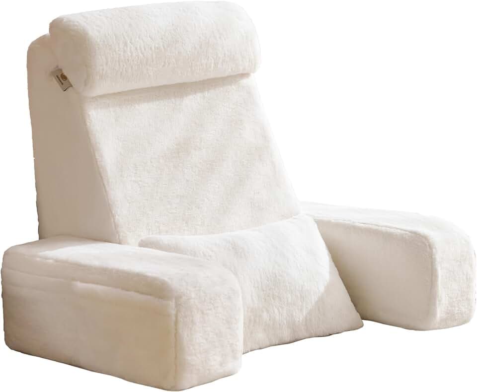 22" X-Large Reading Pillow for Bed Sitting Up with Sturdy Armrests & Supportive 60° Ergonomic Backrest Design for Reading, Gaming, TV & Relaxation