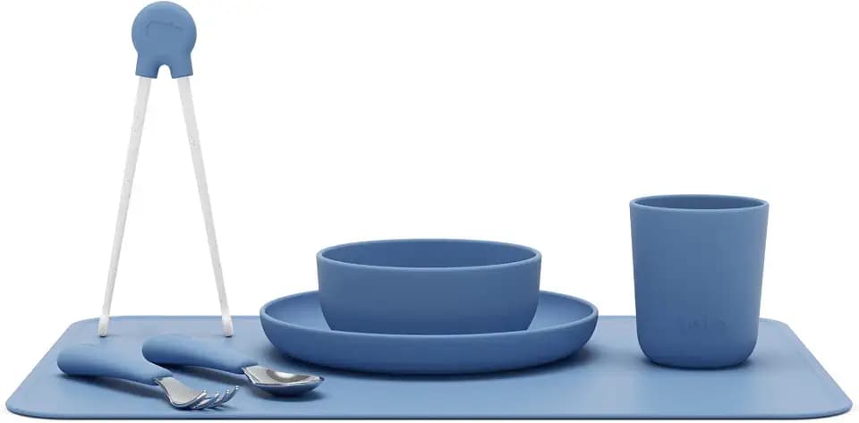 Lalo Big Bites Full Kit, 7-Piece Silicone Kids Dinnerware Set