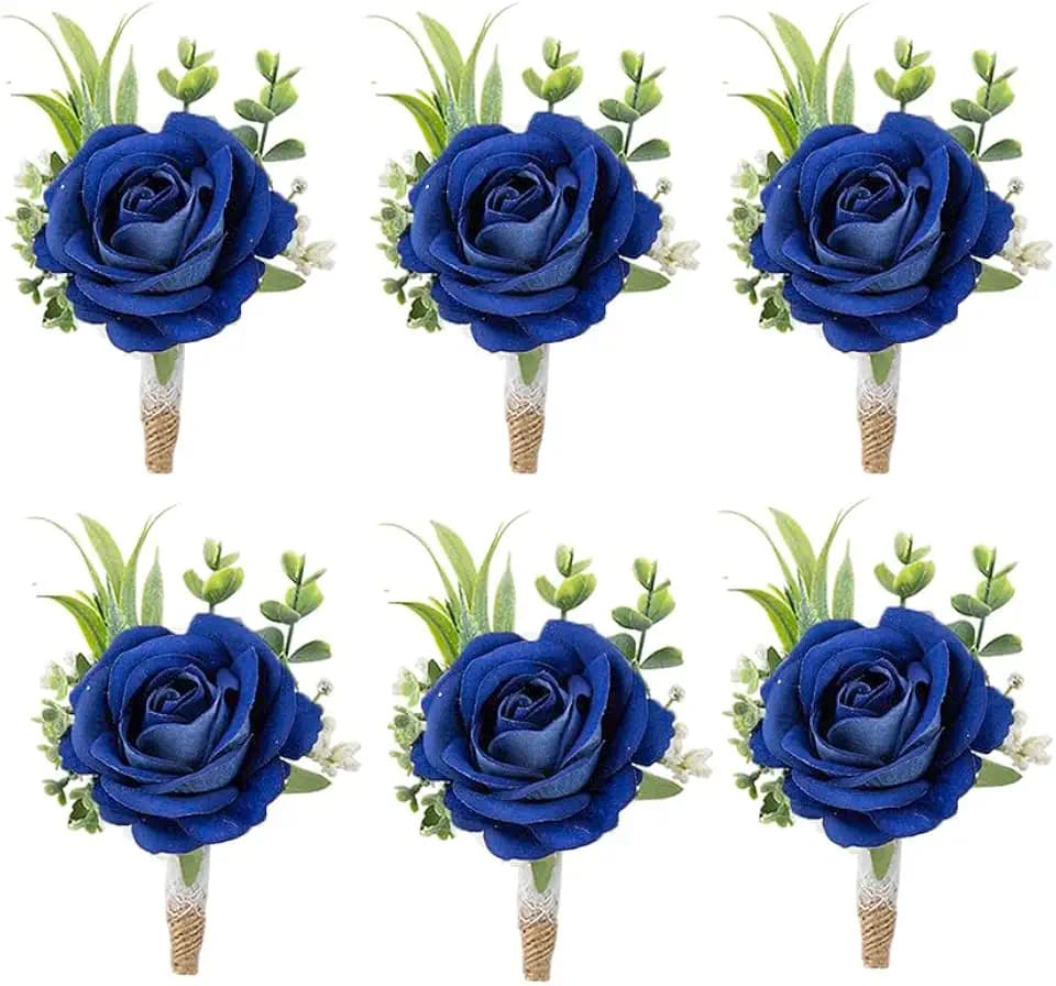 Ansofi Navy Blue Boutonniere for Men Set of 6