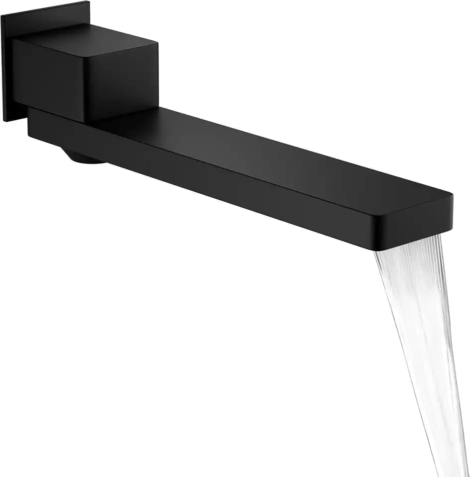 Matte Black Waterfall Tub Faucet Spout Non Diverter for Bathtub Shower Faucet Folding Wall Mount 180 Degree Swivel Bath Tub Spout with ON/Off High Flow Filler Bath Spa Bathtub Spout