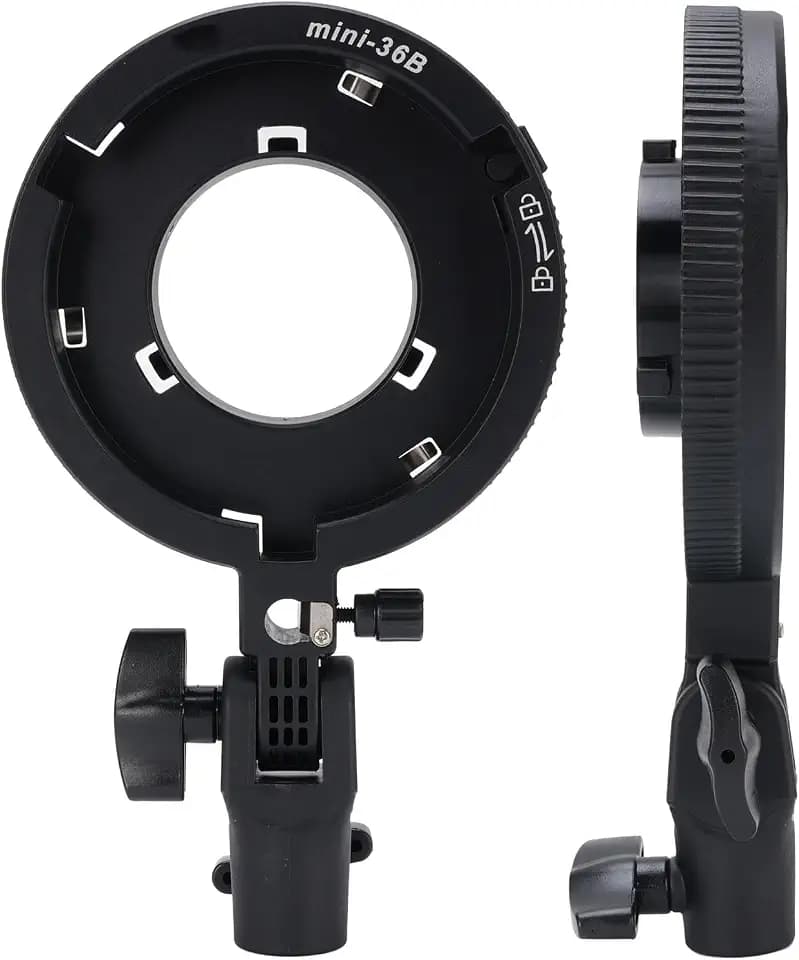 VBESTLIFE Bowens Mount Adapter Halter, BowensMini Bis Standard Bowens Mount -Adapterring mit Regenschirmbuchse, 180 Neigung, für LED -Leuchten