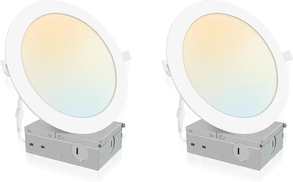 POWERASIA 2 Pack 7 Inch LED Recessed Lighting, 5CCT Canless Wafer, White