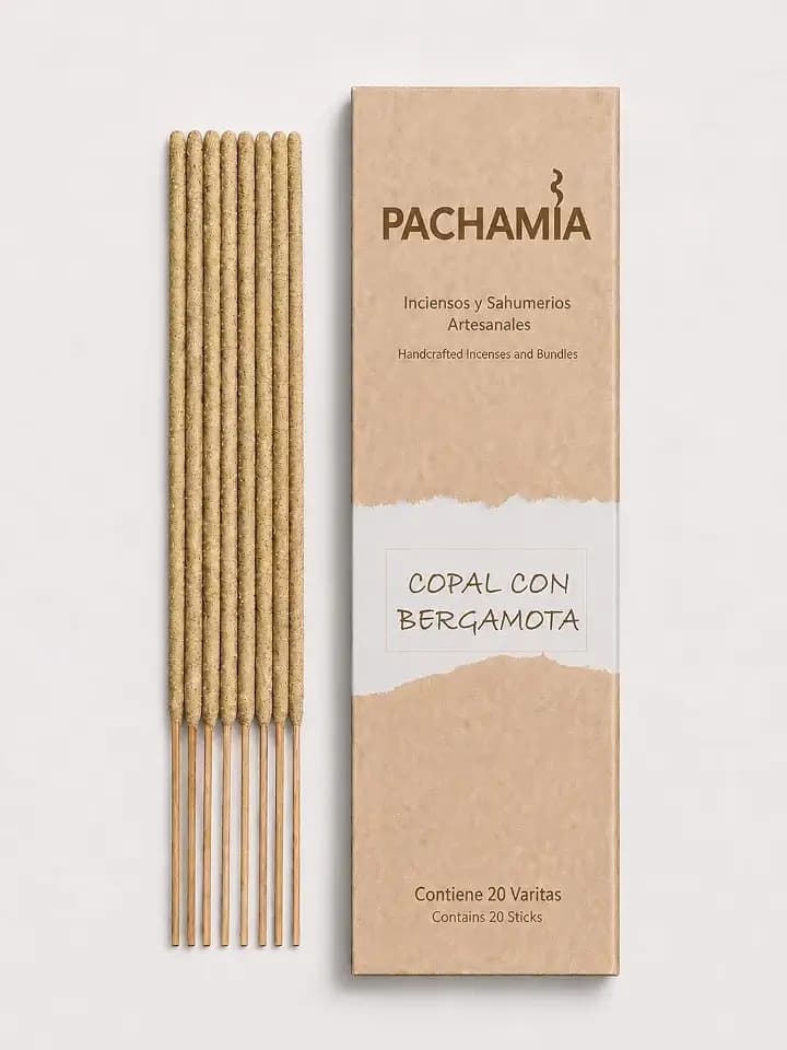 Copal & Bergamot Incense Sticks – Authentic Mexican Ceremonial Resin | 85+ Min Burn | 20 Sticks | Mood Boost, Mental Clarity & Anxiety Relief | Pachamia