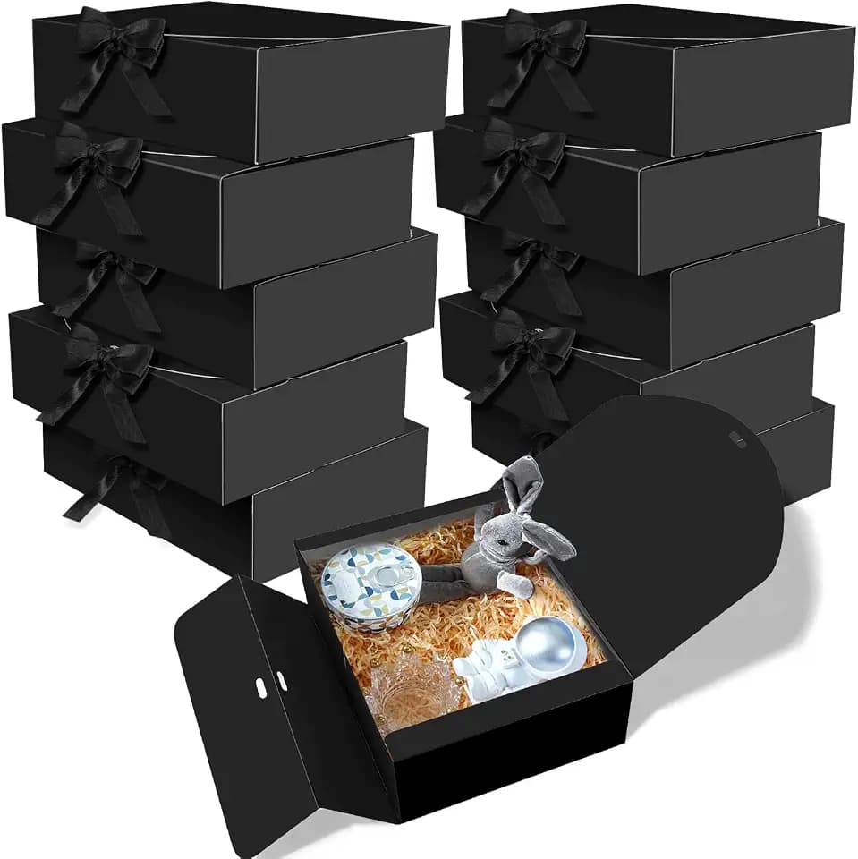 BoShahai 10 PCS Black Gift Boxes with Lids 10.6x7.8x3.1 Inch Proposal Box