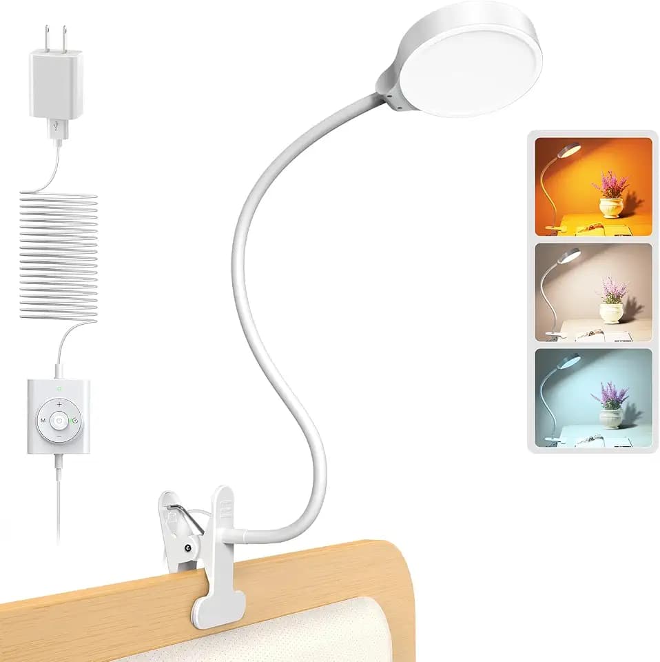 Glocusent 5W Clip on Light, 3 Colors & 5 Brightness Reading Light for Bed