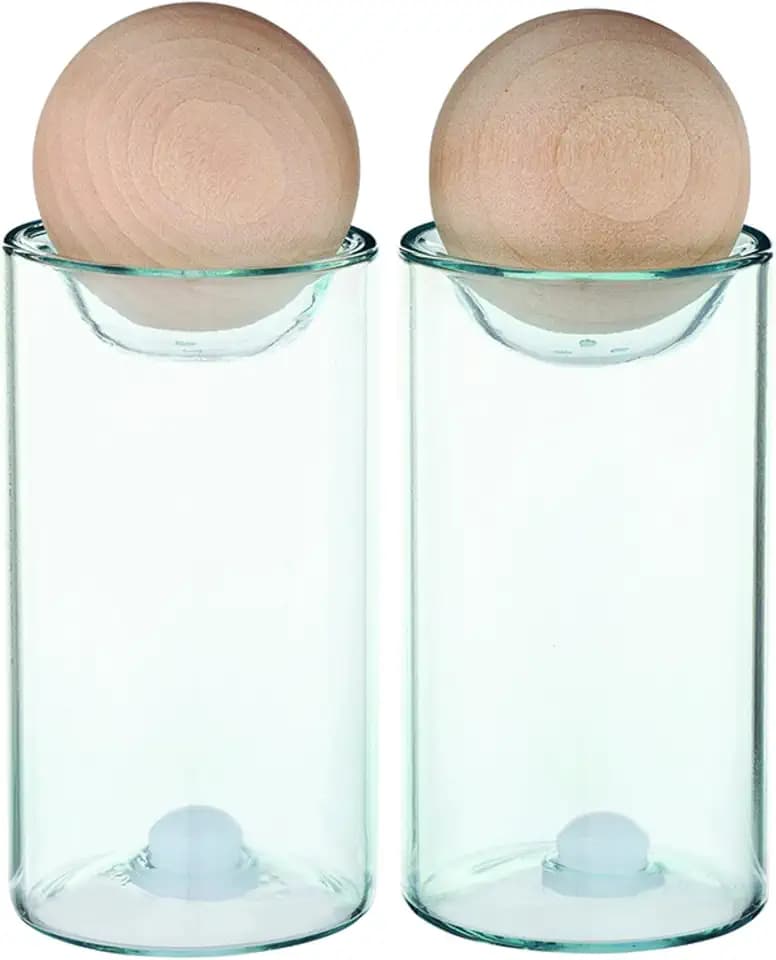 Santa Barbara Design Studio Salt & Pepper Shakers - Modern Coastal Style Glass Shaker with Beechwood Top, Set of 2, Clear with Natural Wood