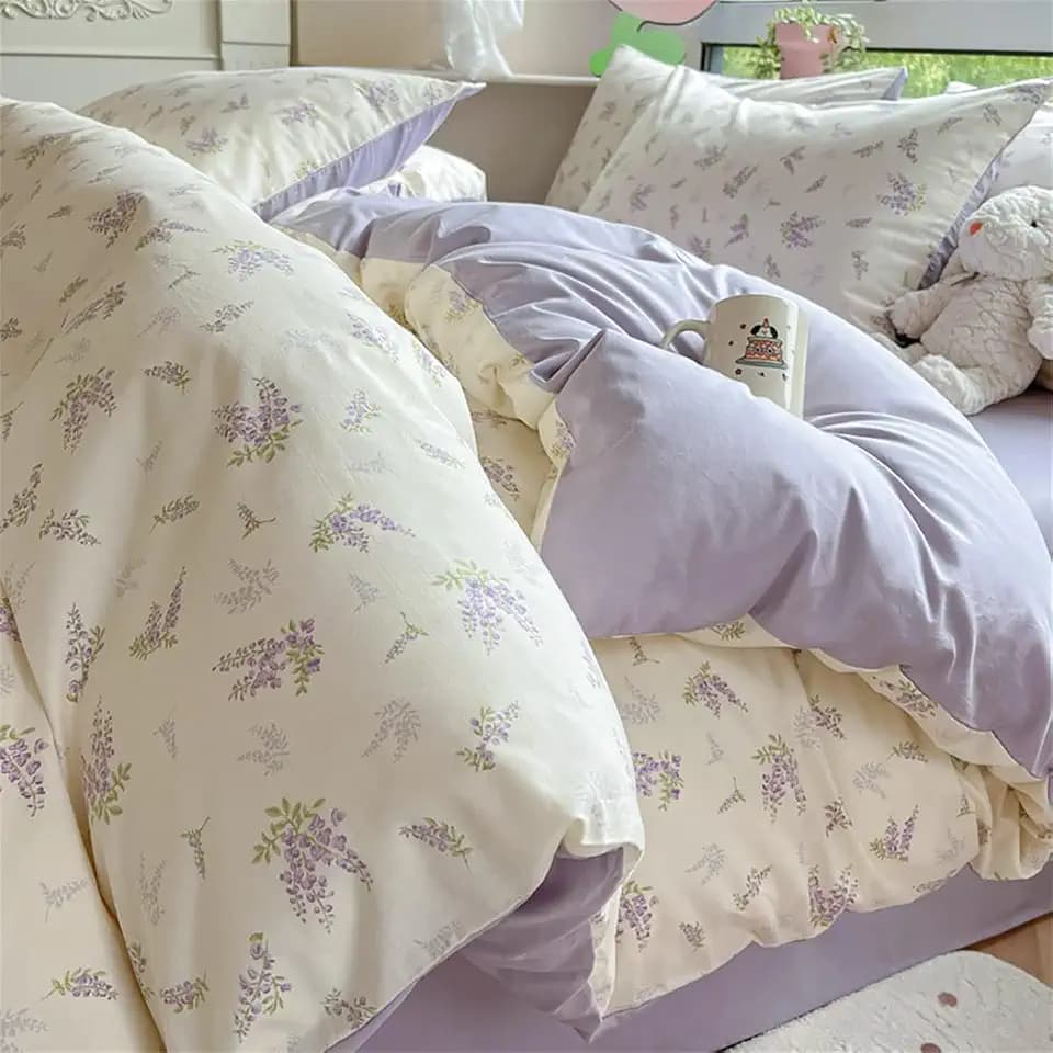 Sedefen Purple Floral Duvet Cover Queen Reversible Lavender Flower Bedding